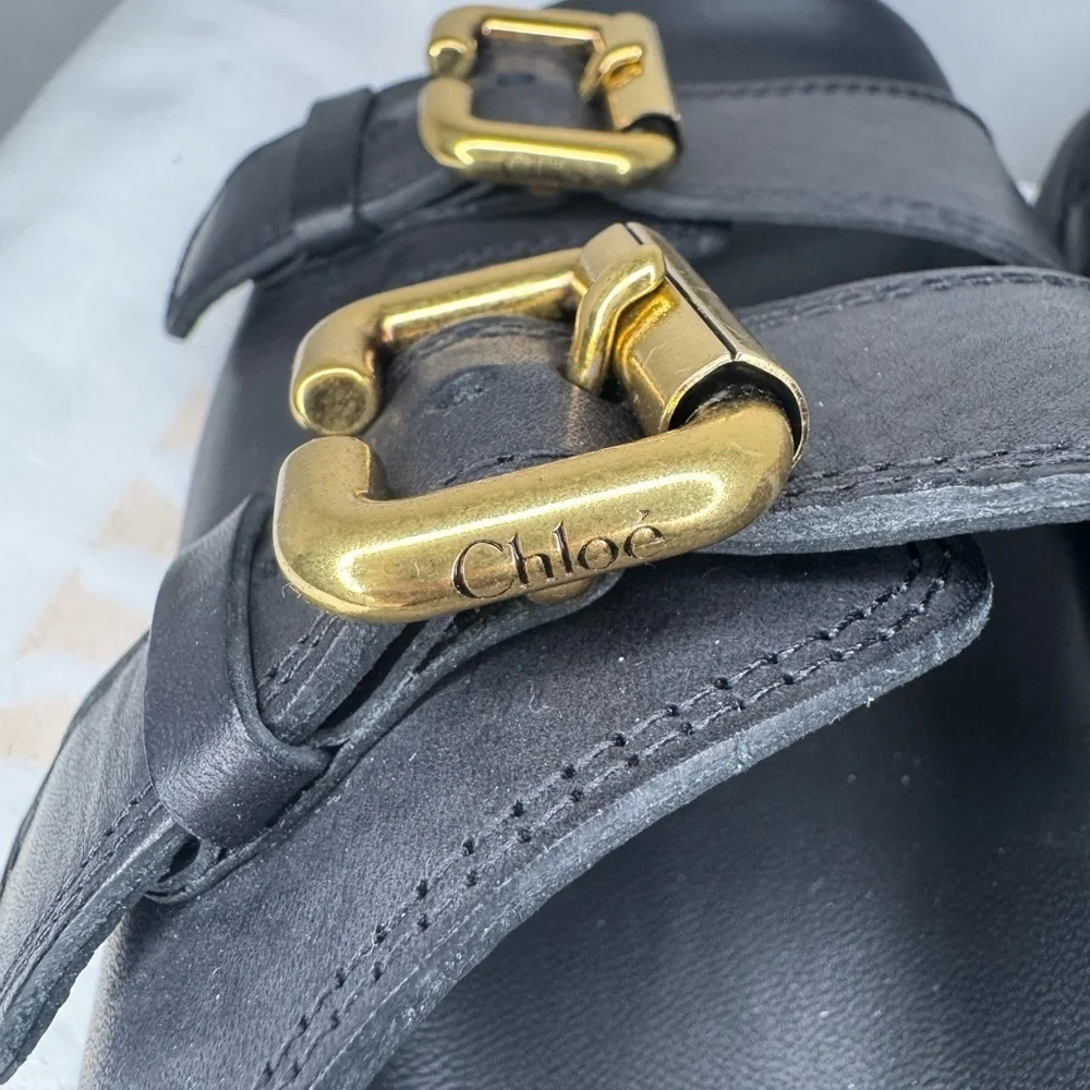 Chloe Nil Double-Strap Cowhide Mules In Black Color Size 38. - Picture 9 of 13